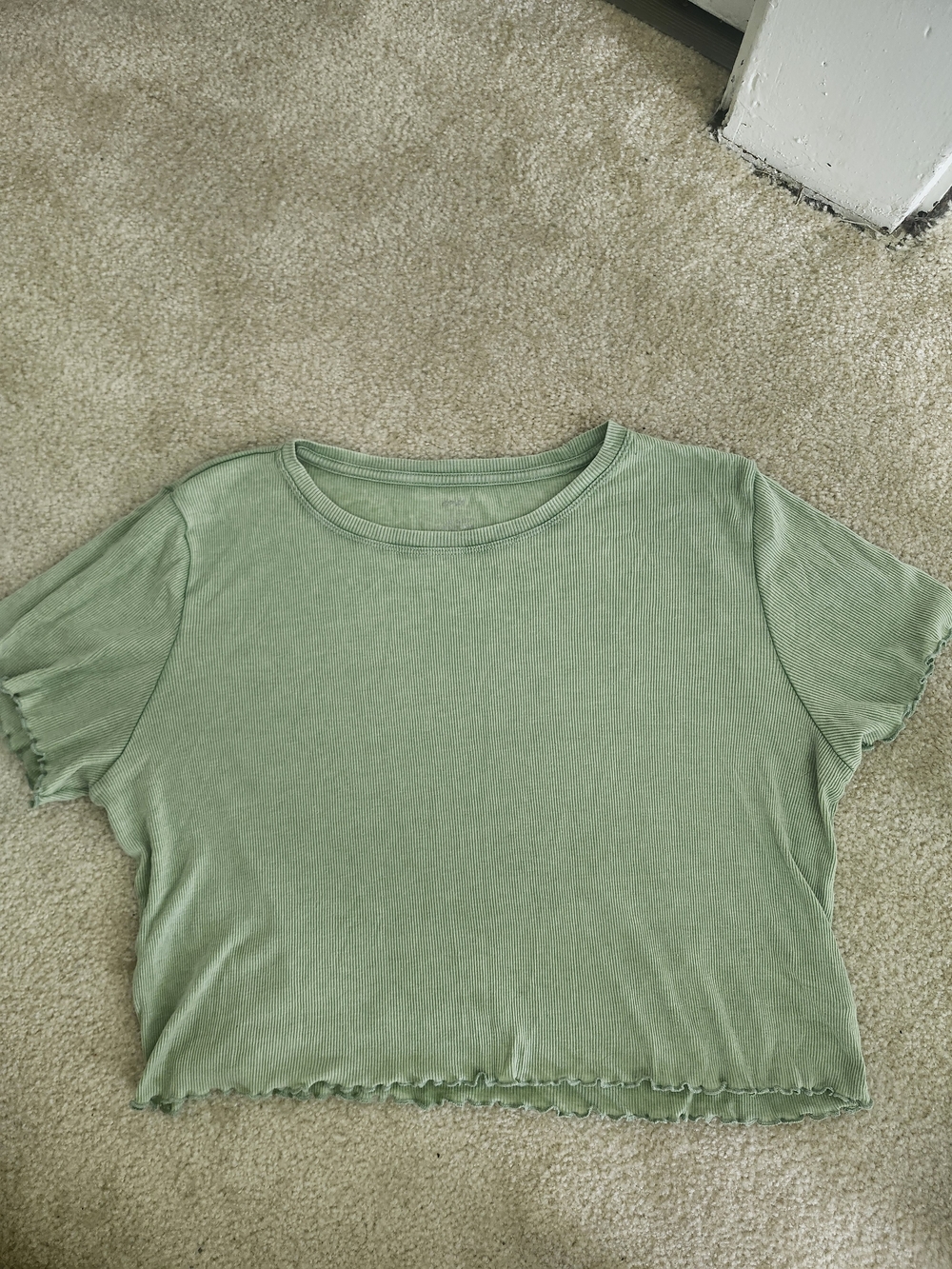 aerie Sage Green Ribbed Crop Tee